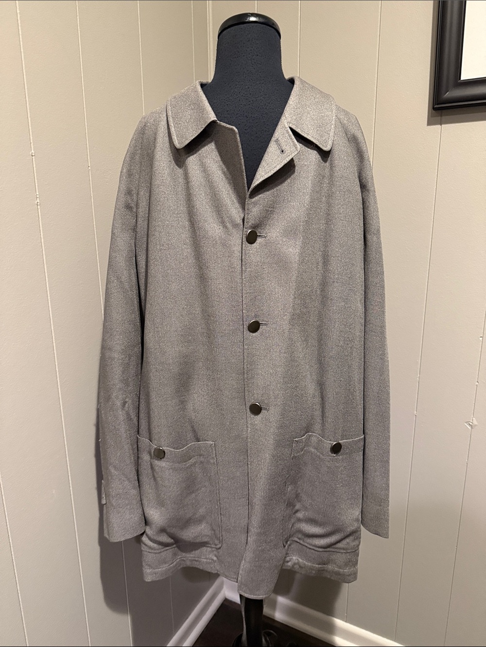 Zanetti Men's Large Gray Classic Button-Front Trench Coat